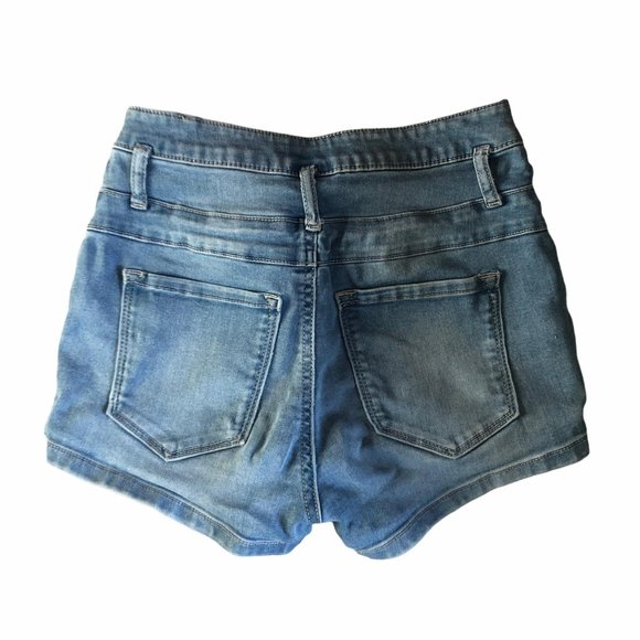 Refuge denim shorty shorts high rise buttons 0 - Picture 2 of 7